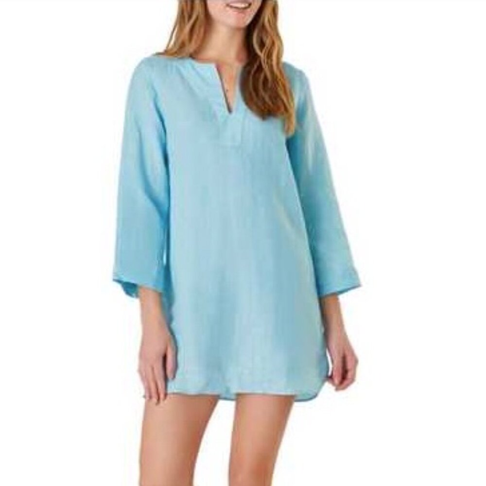 NWT LIVRO 100% Linen Blue Mini Kaftan